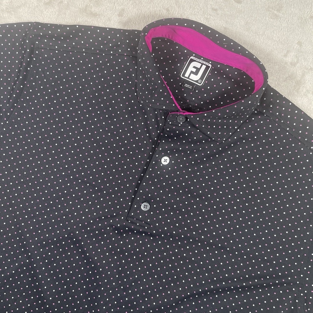 Footjoy Athletic Fit Polo Men's XL Black Performance Polka Dot Vanderbilt Golf